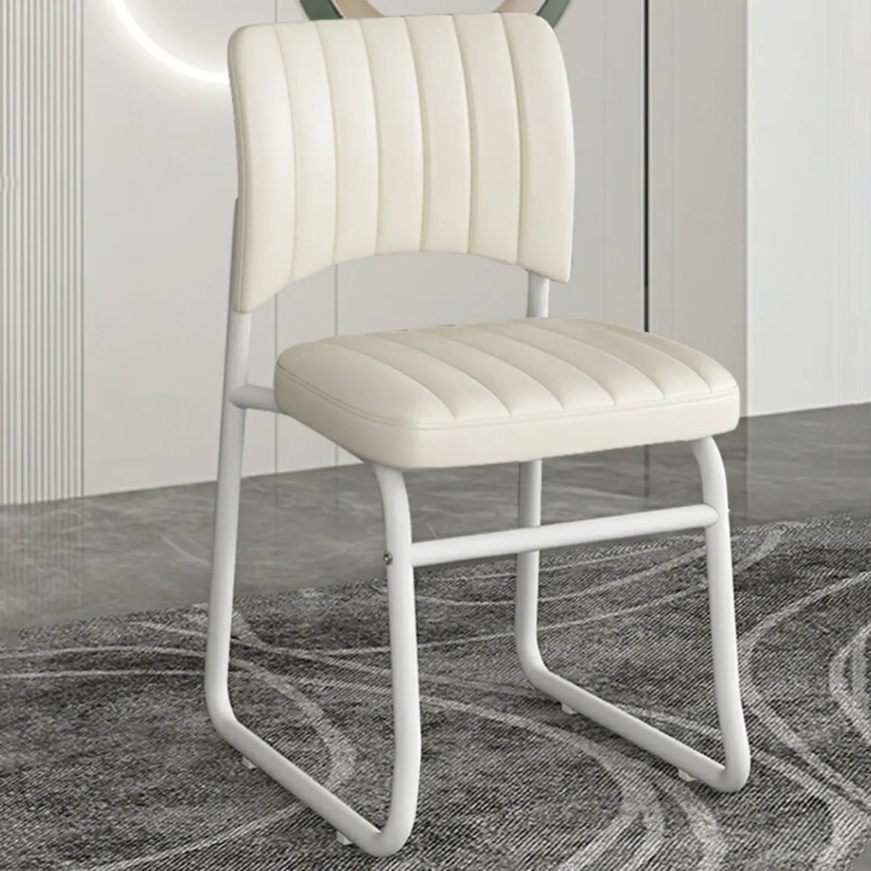 Upholstered Low Back Metal Dining Chair — Orange / Black