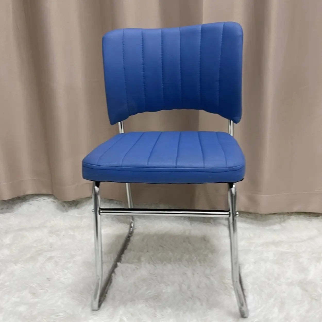Upholstered Low Back Metal Dining Chair — Khaki / White