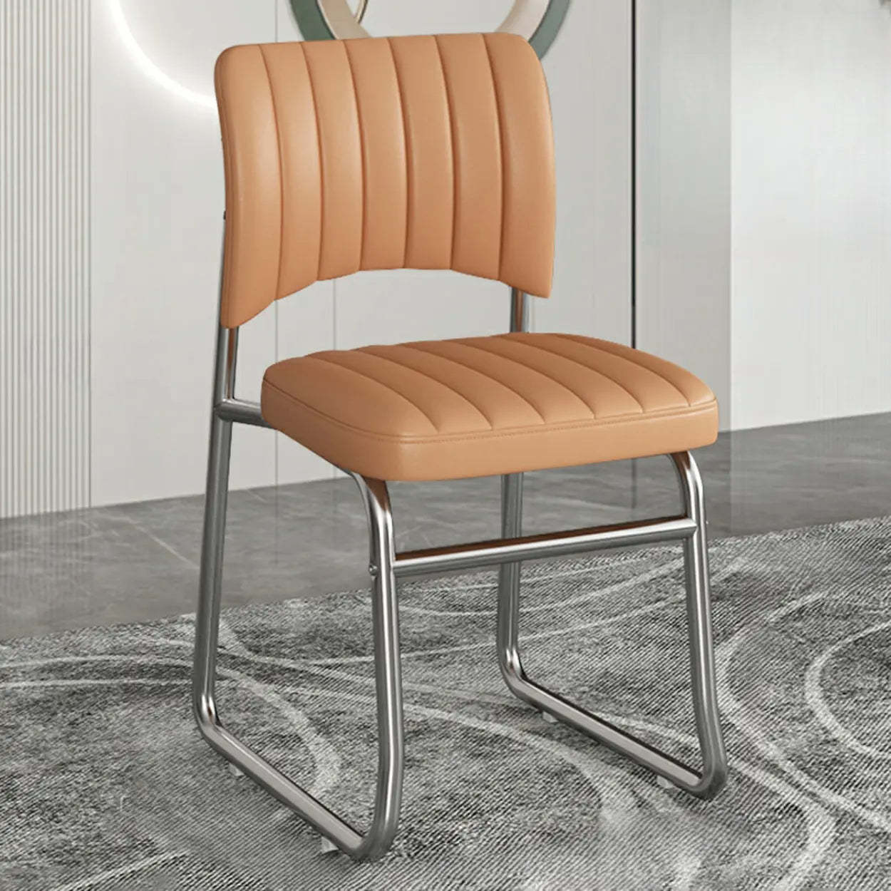 Upholstered Low Back Metal Dining Chair — Coffee / Black