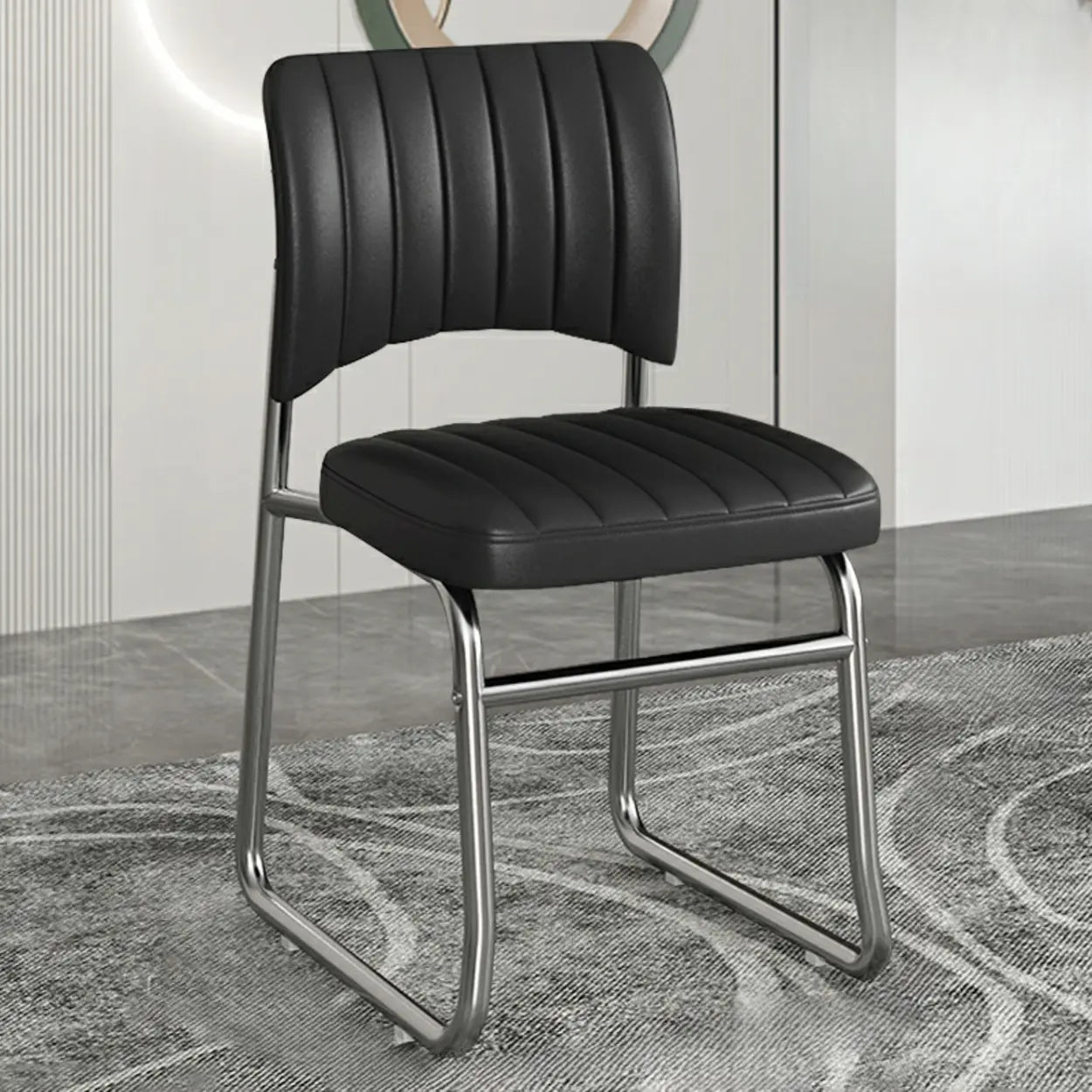 Upholstered Low Back Metal Dining Chair — Pink / Silver