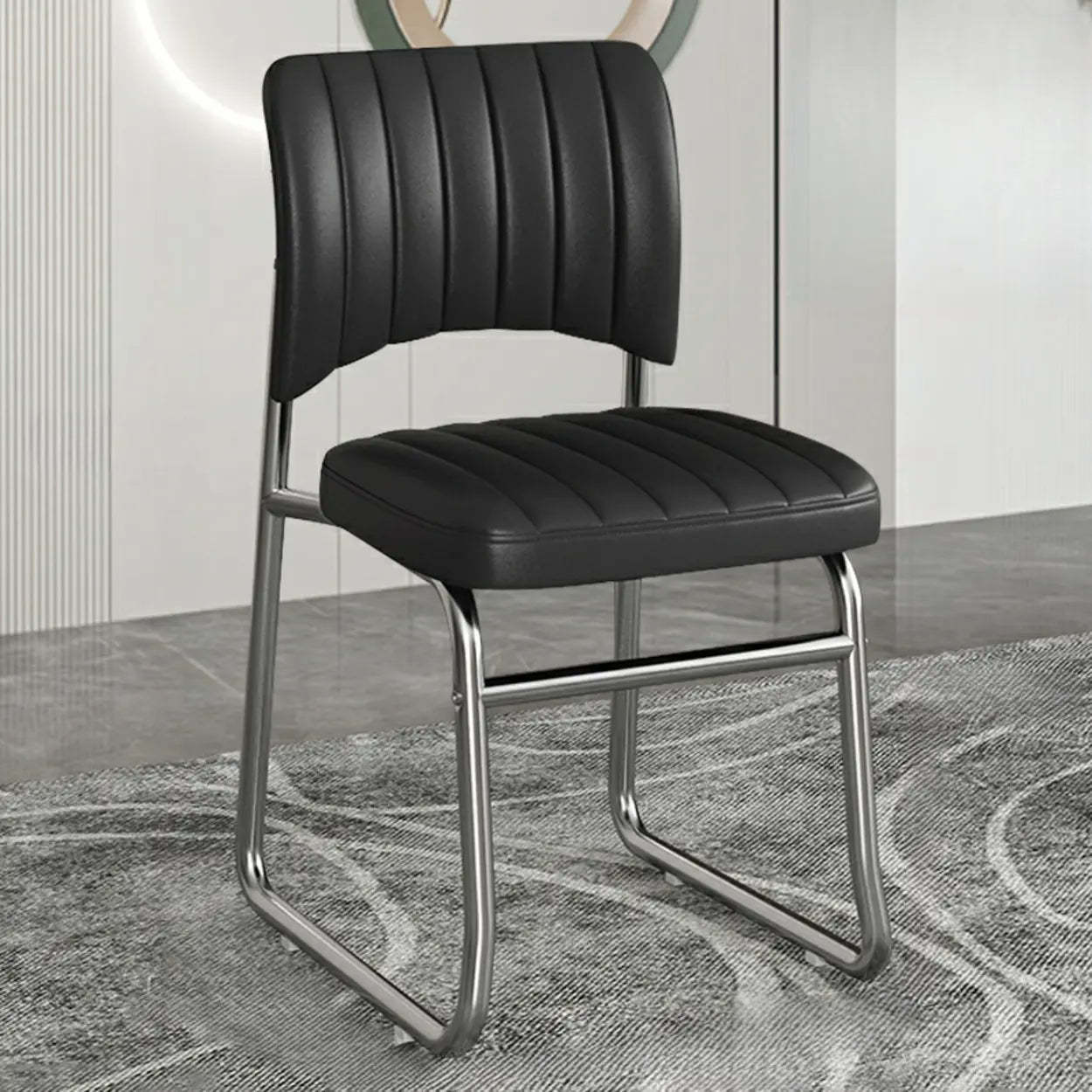 Upholstered Low Back Metal Dining Chair — Pink / Silver