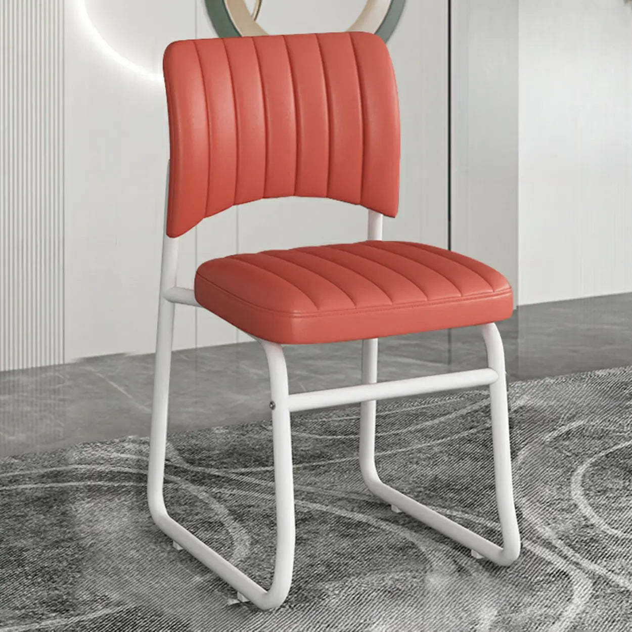 Upholstered Low Back Metal Dining Chair — Pink / White