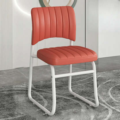 Upholstered Low Back Metal Dining Chair — Pink / White
