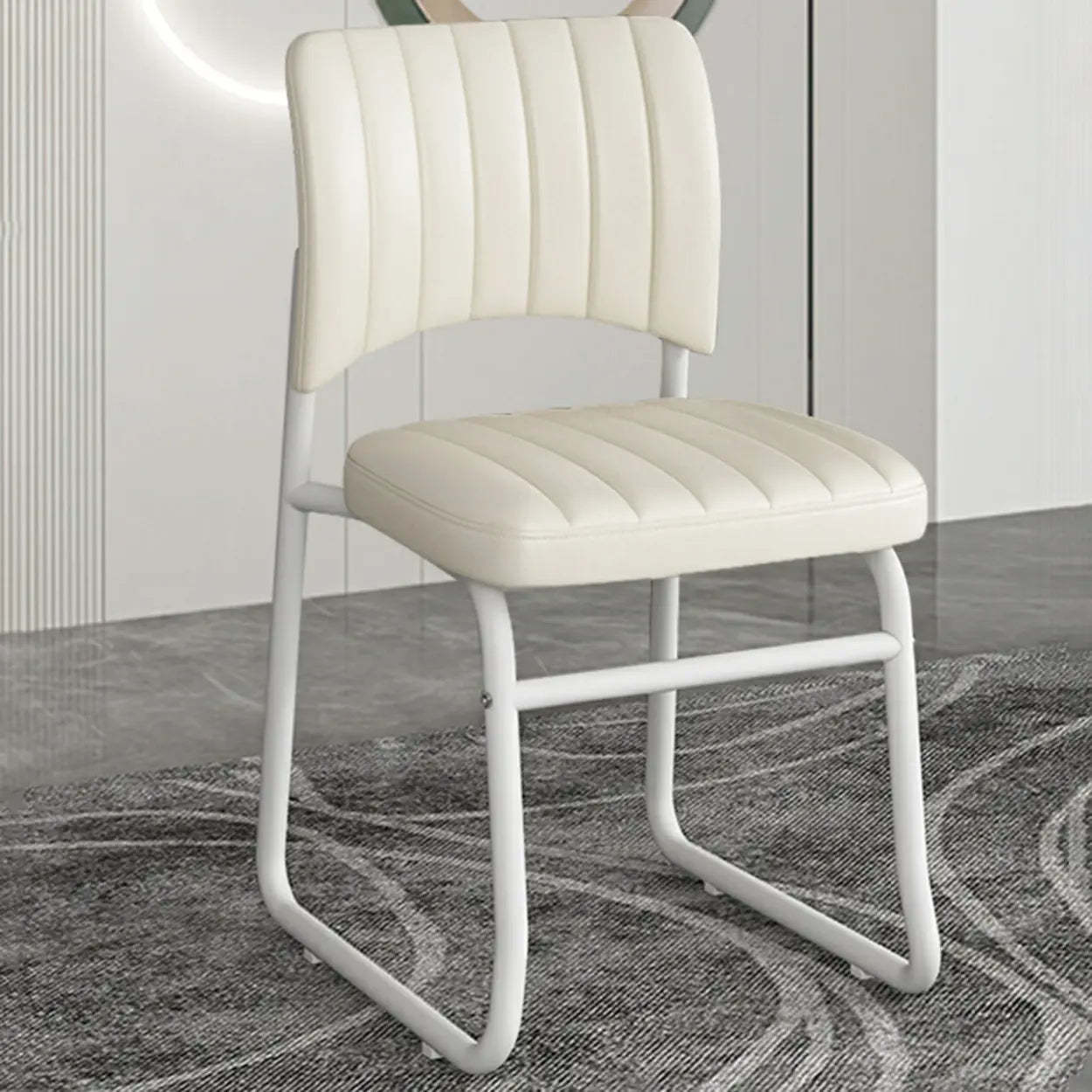 Upholstered Low Back Metal Dining Chair — Orange / Black