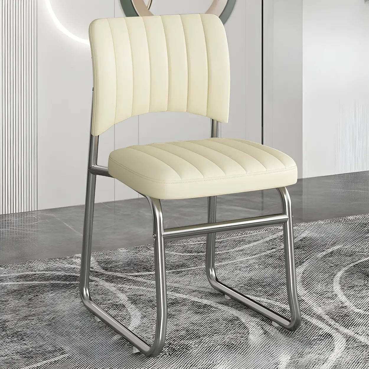 Upholstered Low Back Metal Dining Chair — Orange / Silver