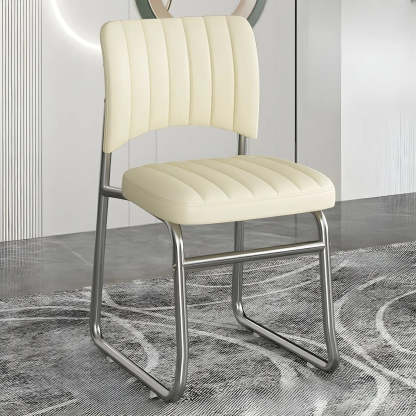 Upholstered Low Back Metal Dining Chair — Orange / Silver