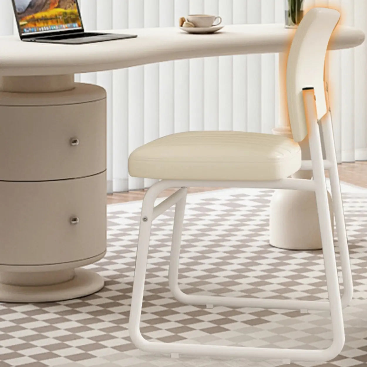 Upholstered Low Back Metal Dining Chair — Orange / White