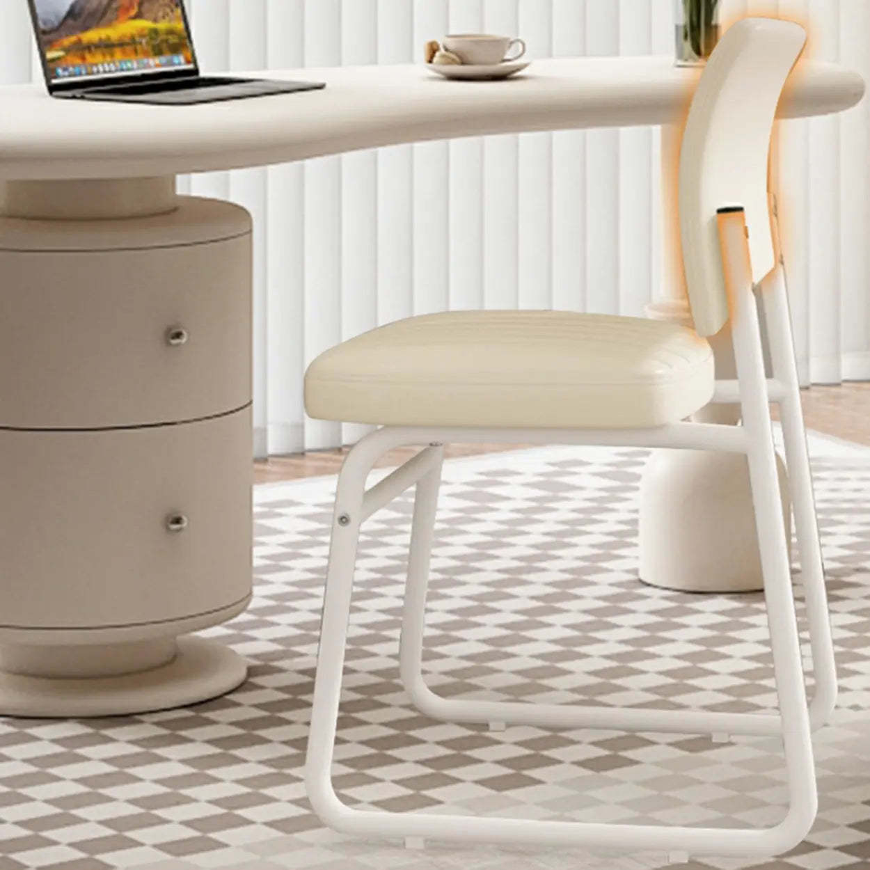 Upholstered Low Back Metal Dining Chair — Orange / White