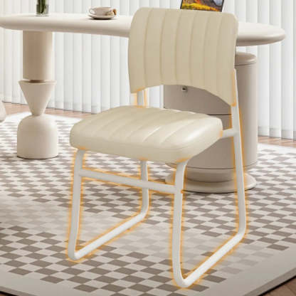 Upholstered Low Back Metal Dining Chair — Off-White / Silver