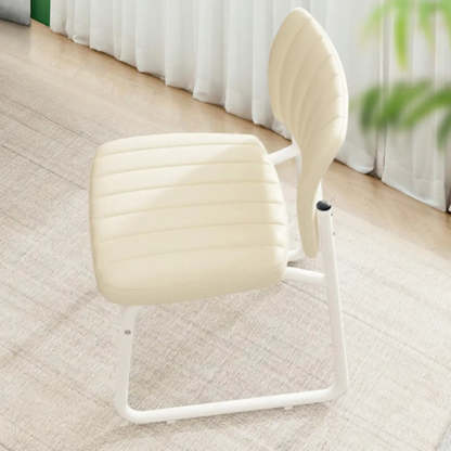Upholstered Low Back Metal Dining Chair — Off-White / White