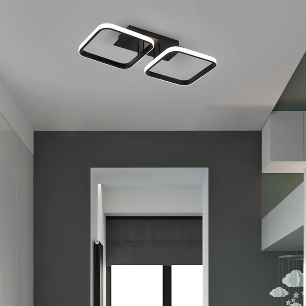 Black 2-square kids semi-flush mount light — Cool White (6000K)