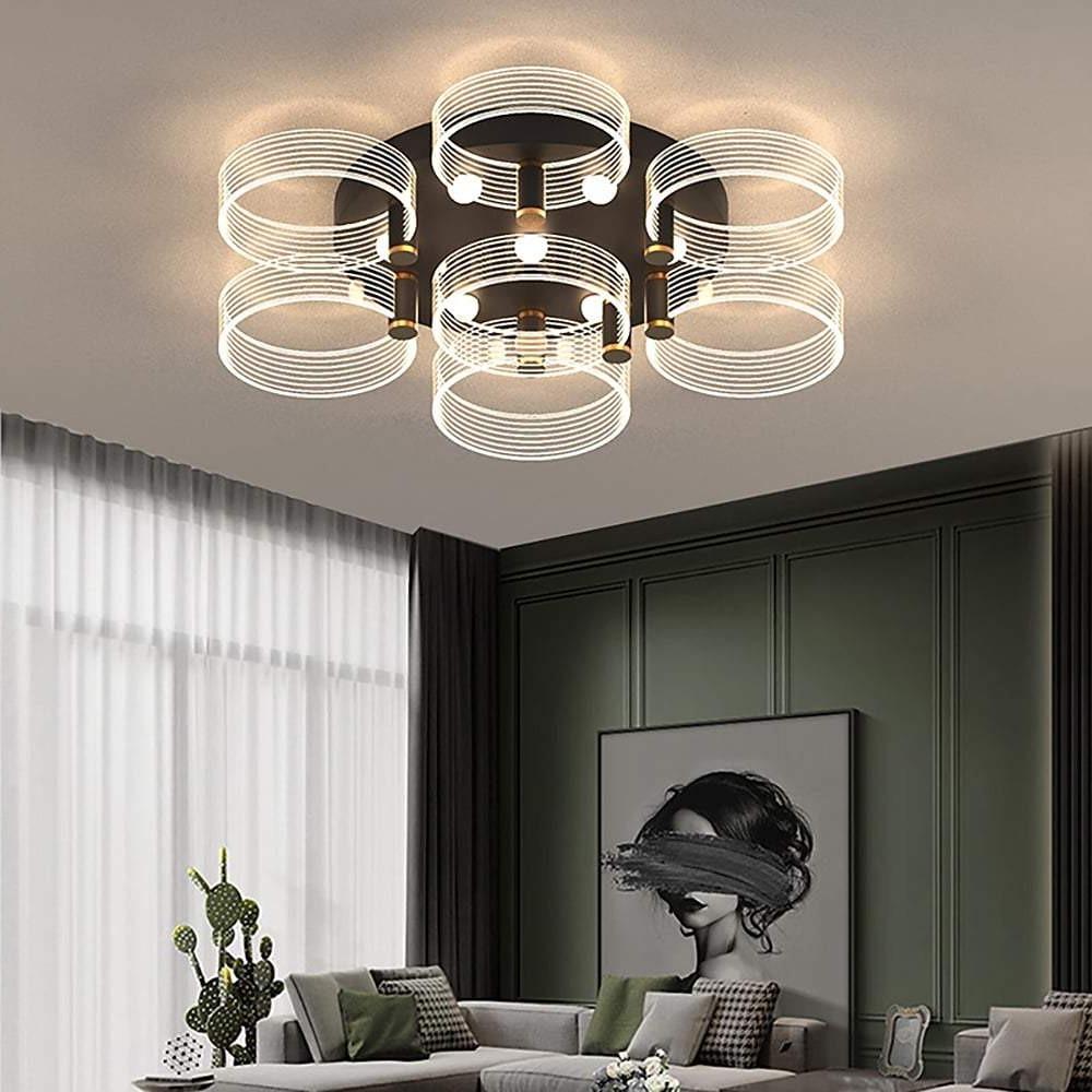 White modernist circle semi-flush mount light — Warm White (3000K) / 5-Light