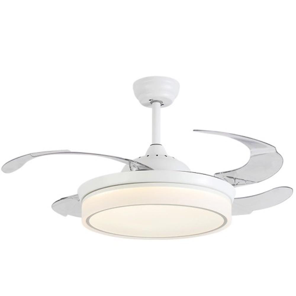 4 Blades White Retractable Ceiling Fan with Light-Lighom