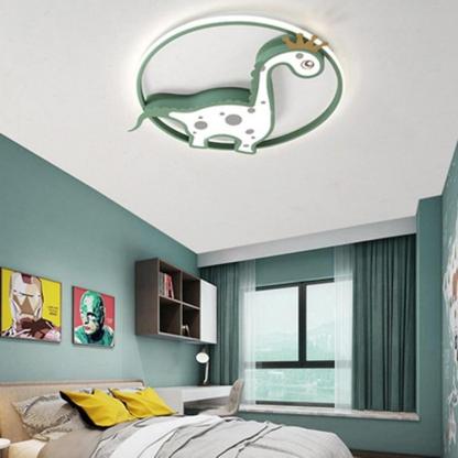 Circle Dinosaur Novelty LED Flush Mount Ceiling Light Baby Kids Lights for Bedroom-Lighom