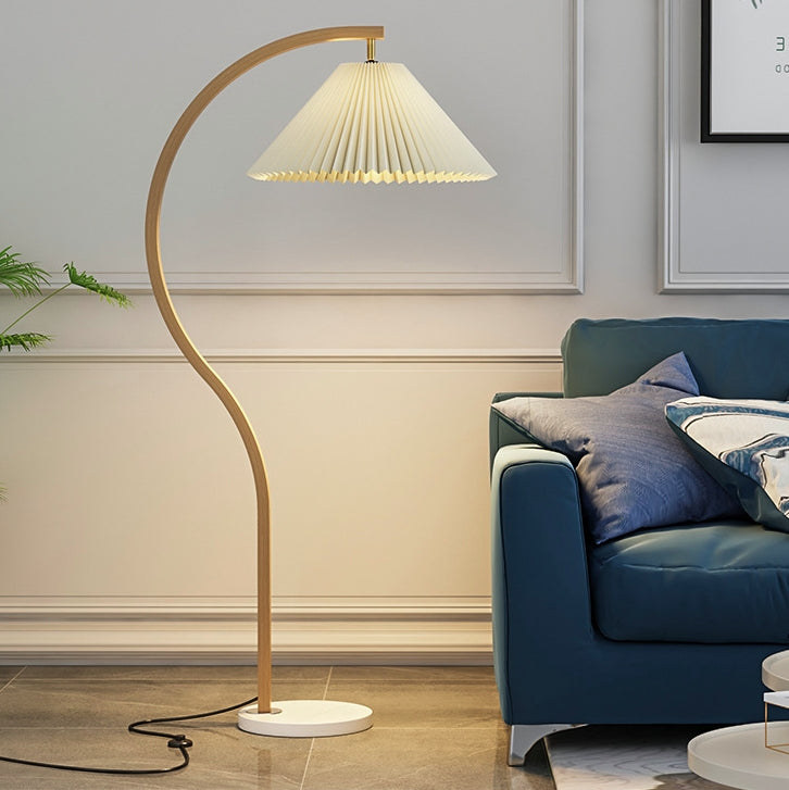 Japanese Pleated Fabric Curved Iron Floor Lamp