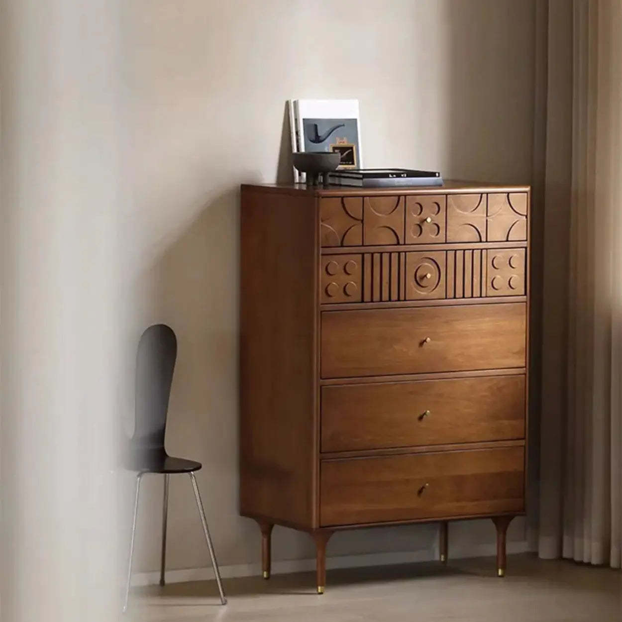 Brown Hardwood Tall Vertical Dresser