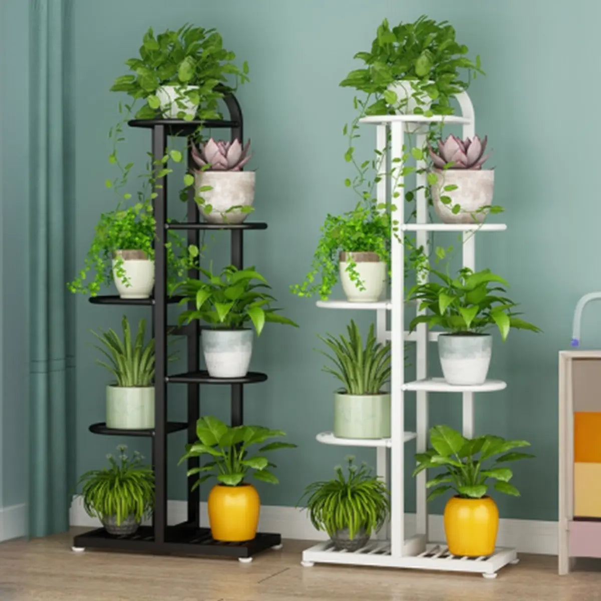 Vertical Metal Multi-Tier Indoor Pedestal Plant Stand — Black