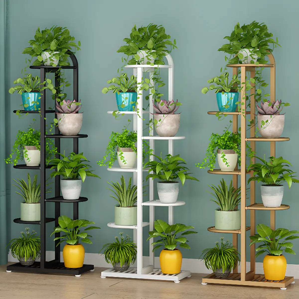 Vertical Metal Multi-Tier Indoor Pedestal Plant Stand — Coffee