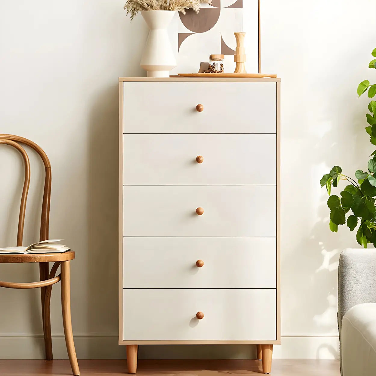 Vertical Natural Wood White Dresser — White