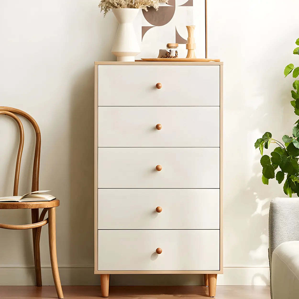 Vertical Natural Wood White Dresser — White