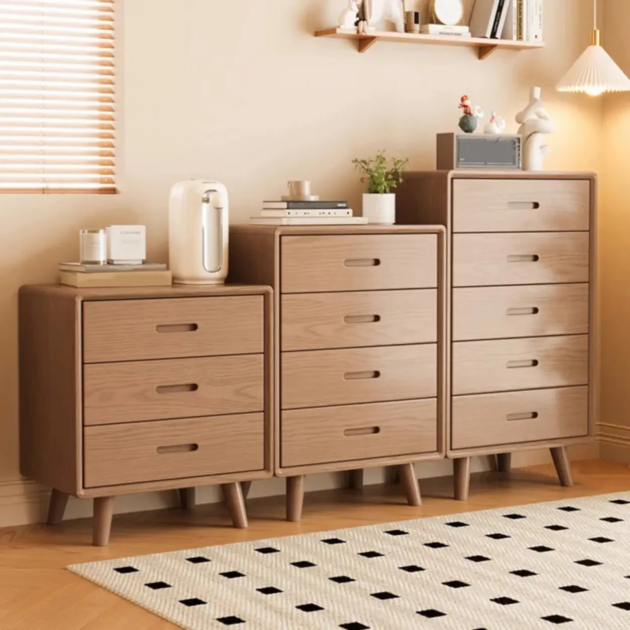 Natural Wood Vertical Drawer Bachelor Chest — Nut-Brown