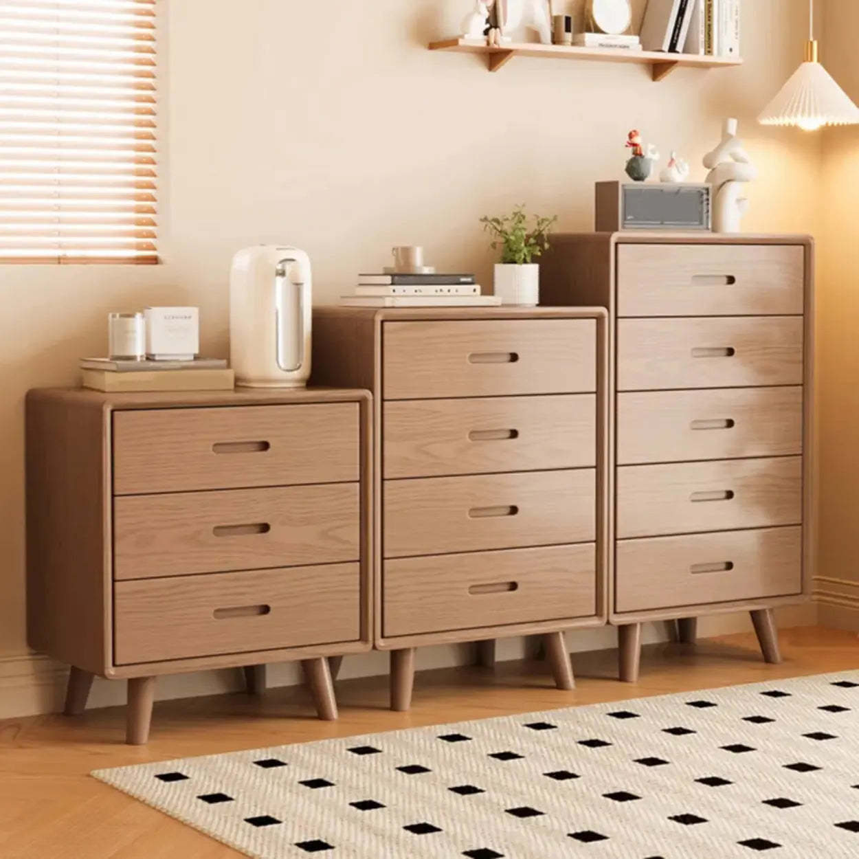 Natural Wood Vertical Drawer Bachelor Chest — Nut-Brown