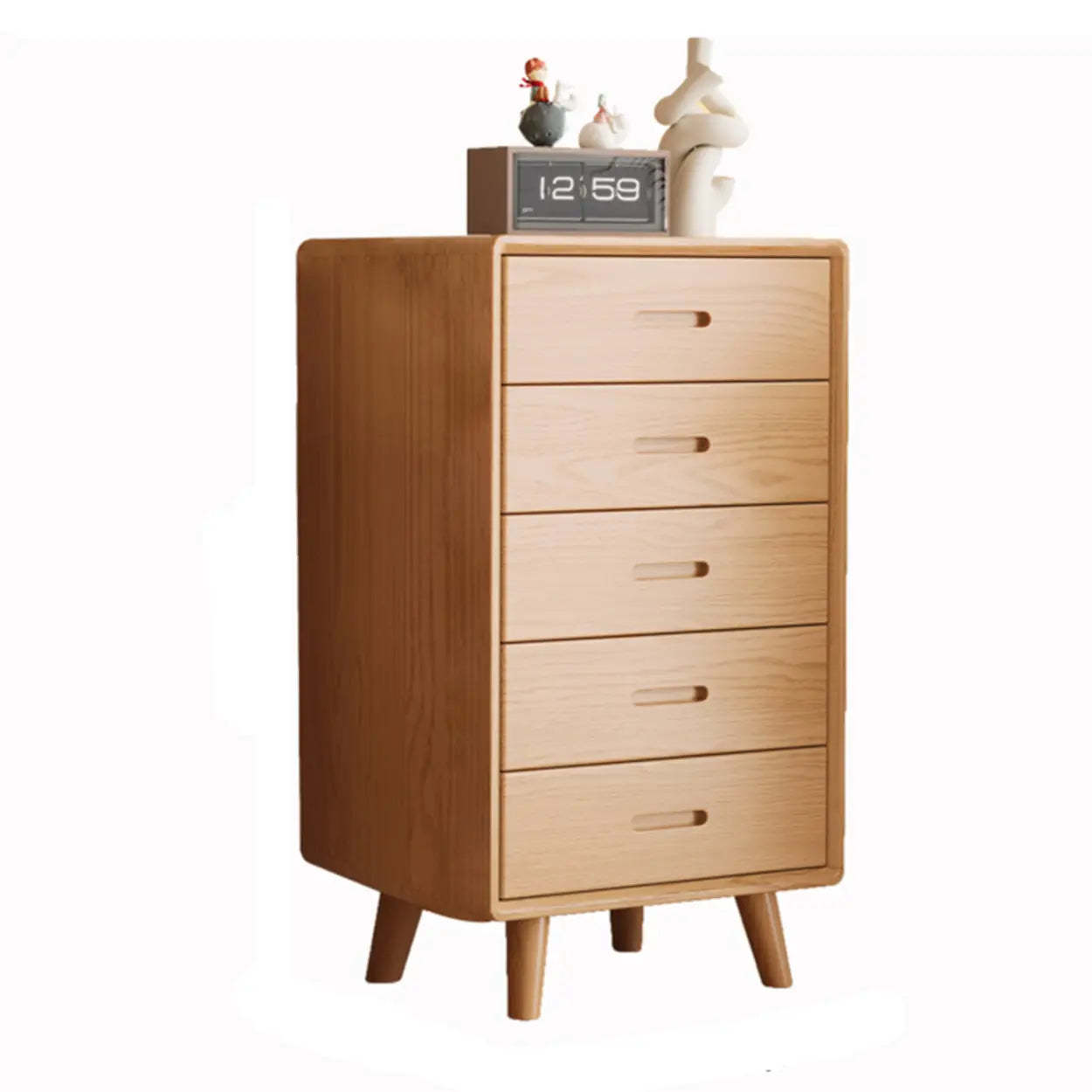 Natural Wood Vertical Drawer Bachelor Chest — Nut-Brown