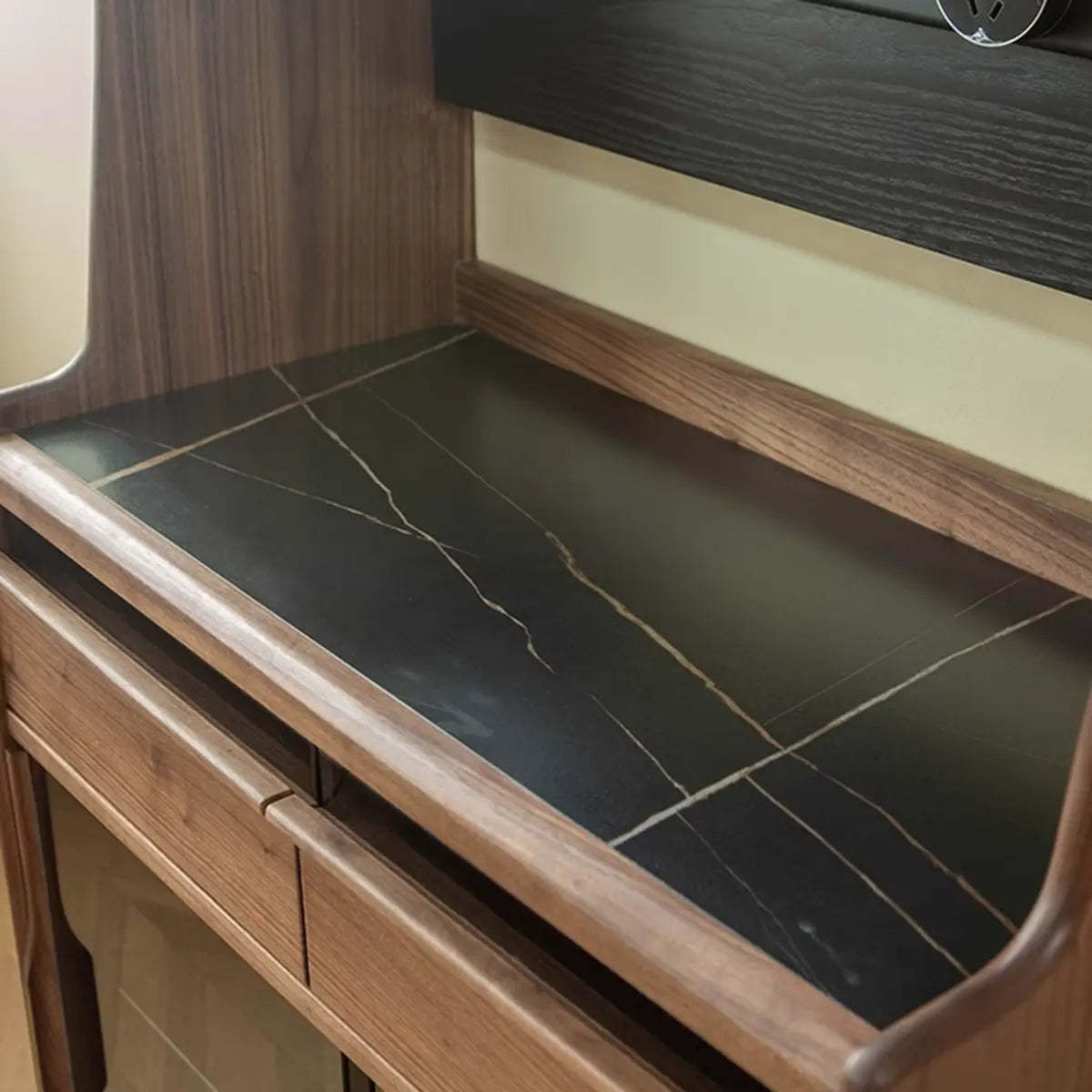 Vertical Walnut Stone Buffet with Cabinet