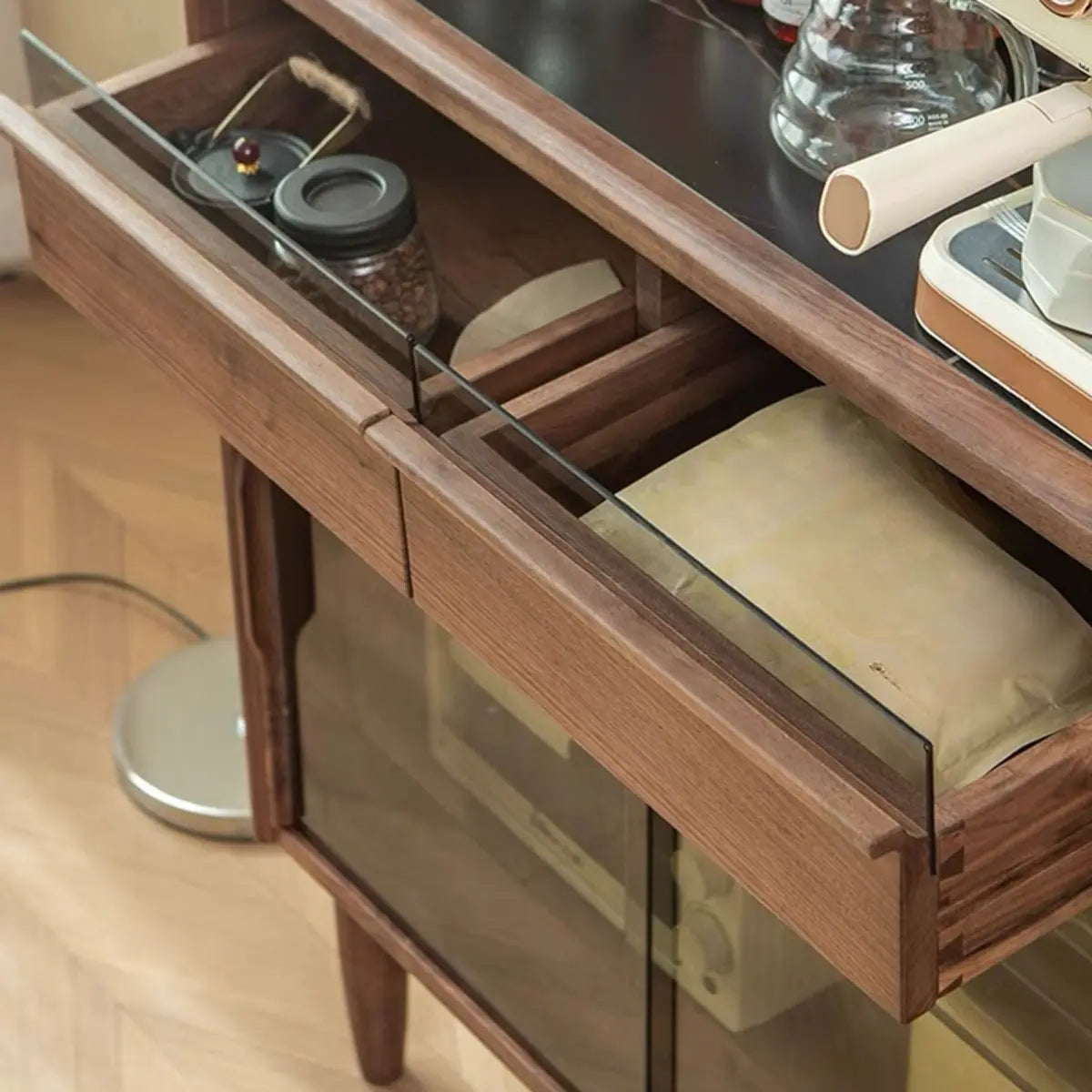 Vertical Walnut Stone Buffet with Cabinet
