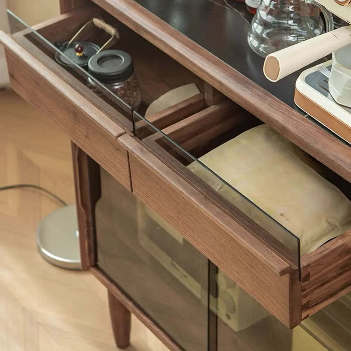 Vertical Walnut Stone Buffet with Cabinet