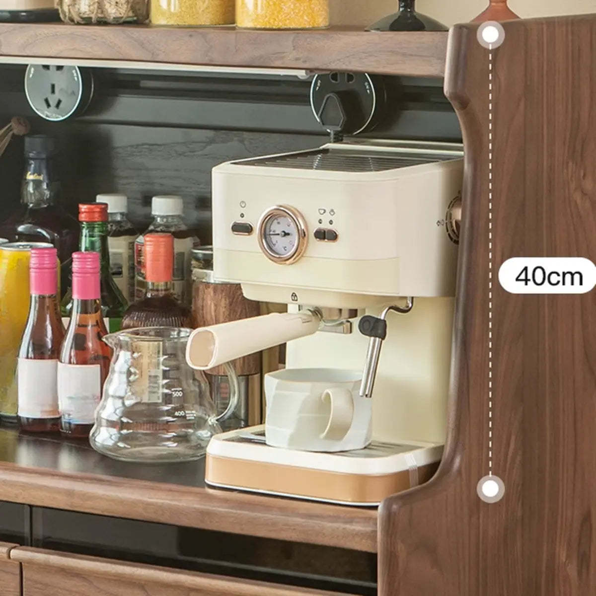 Vertical Walnut Stone Buffet with Cabinet