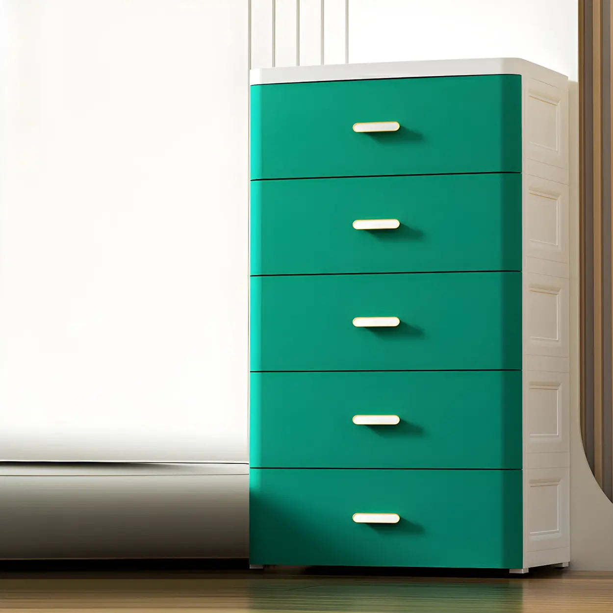 White Plastic Vertical Storage Dresser — Khaki