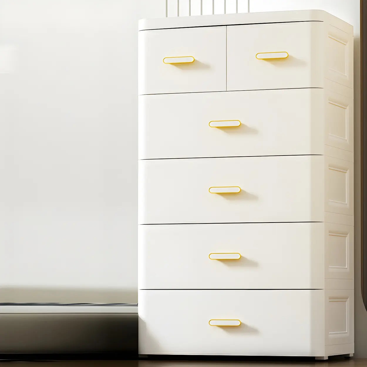 White Plastic Vertical Storage Dresser — Khaki