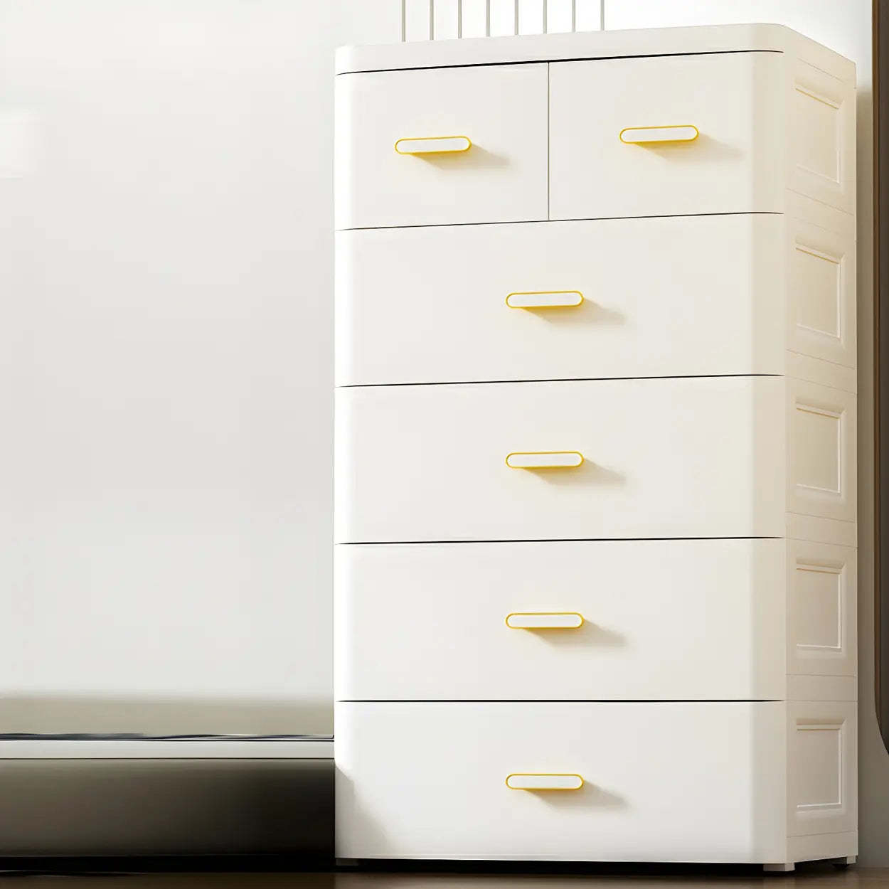 White Plastic Vertical Storage Dresser — Khaki