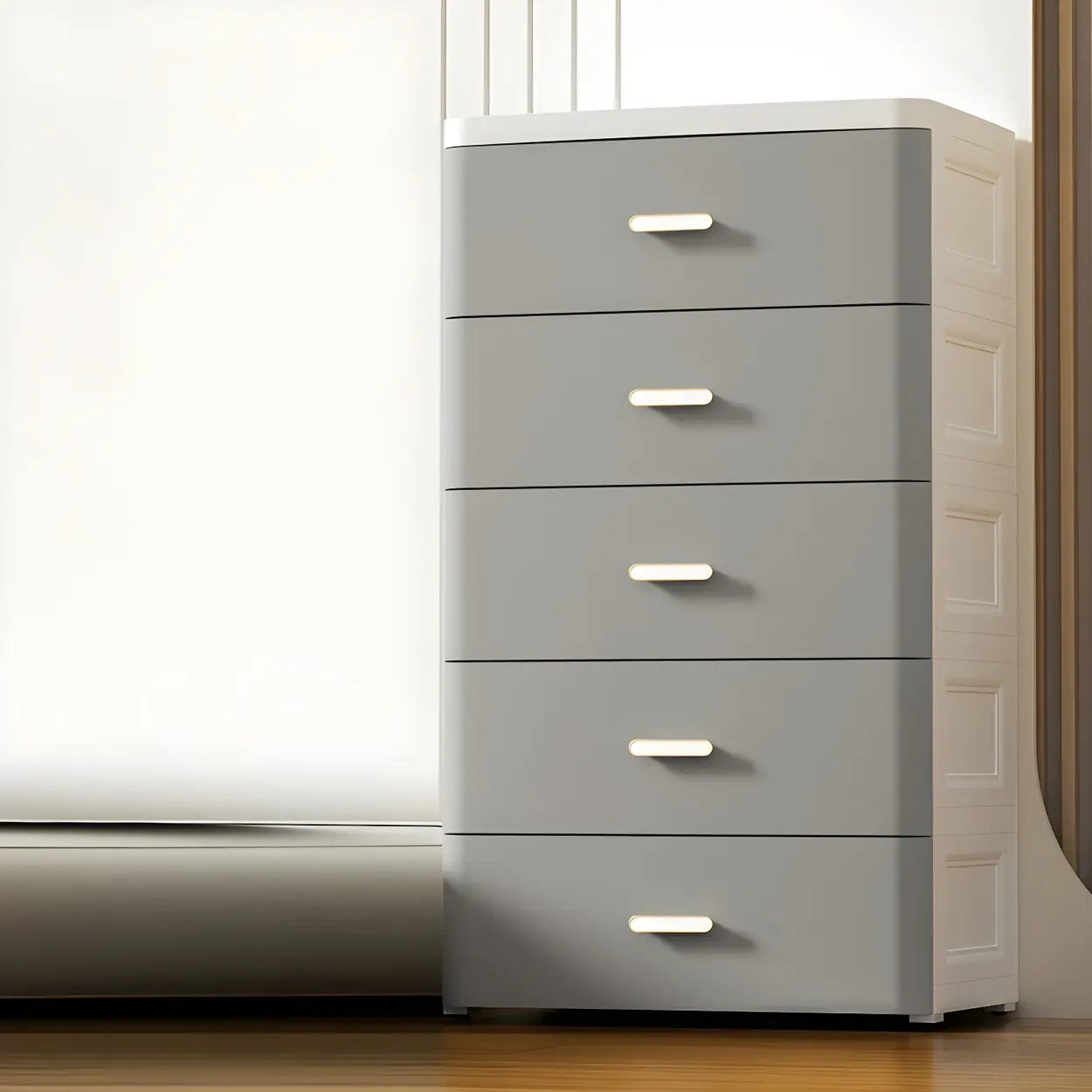 White Plastic Vertical Storage Dresser — Khaki