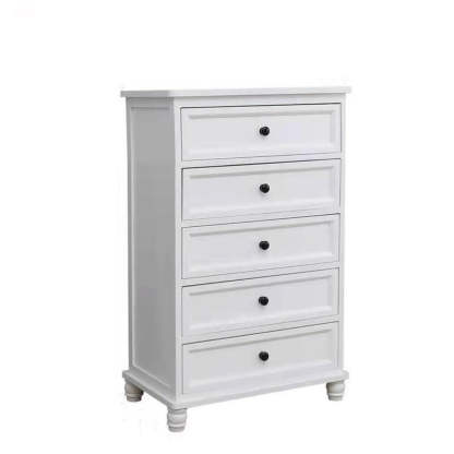 White Wood Vertical 5-Drawer Bedside Dresser
