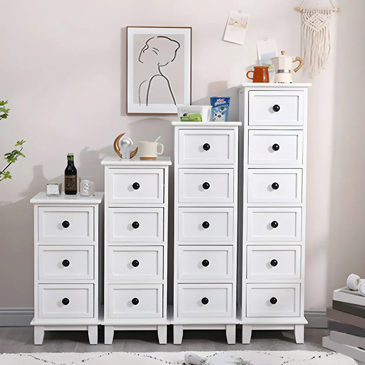 Vertical Wood Dresser with Metal Handles