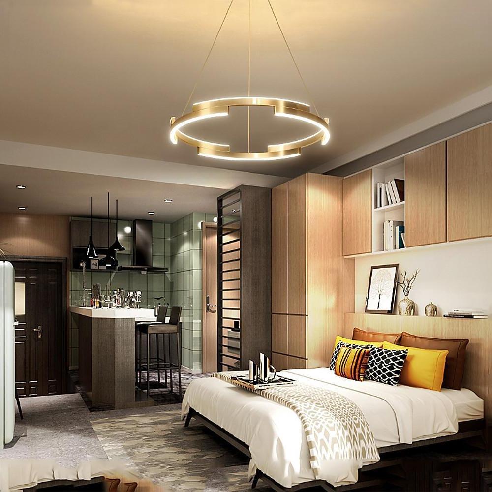 Modern geometric circle pendant lighting in metal — Warm White (3000K) / Coffee