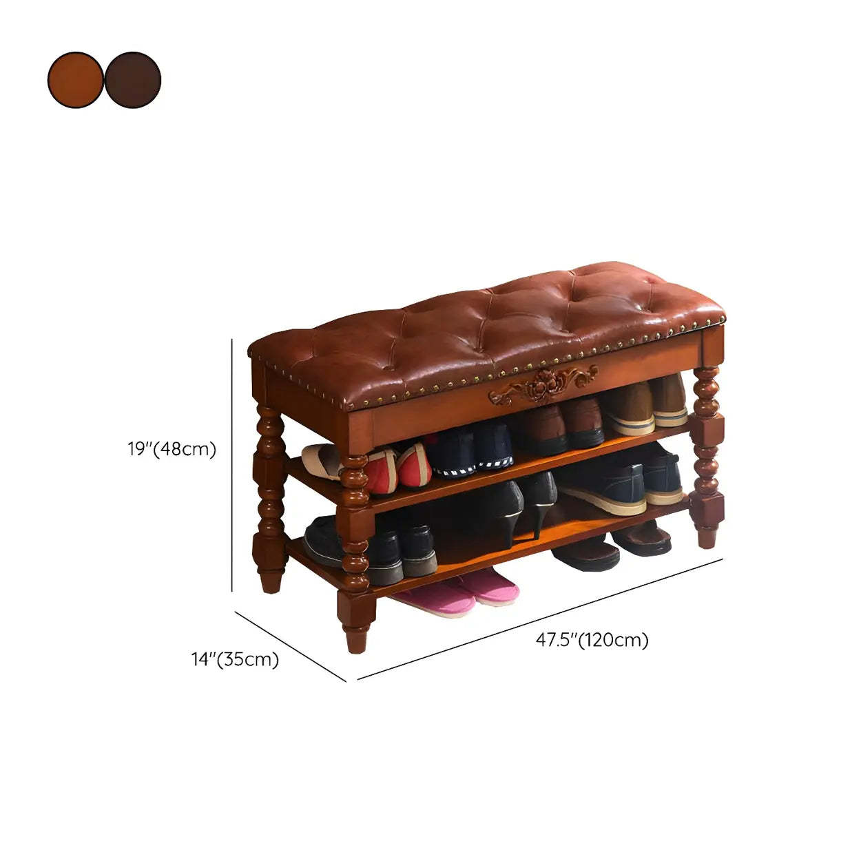 Victorian Faux Leather Entryway Bench