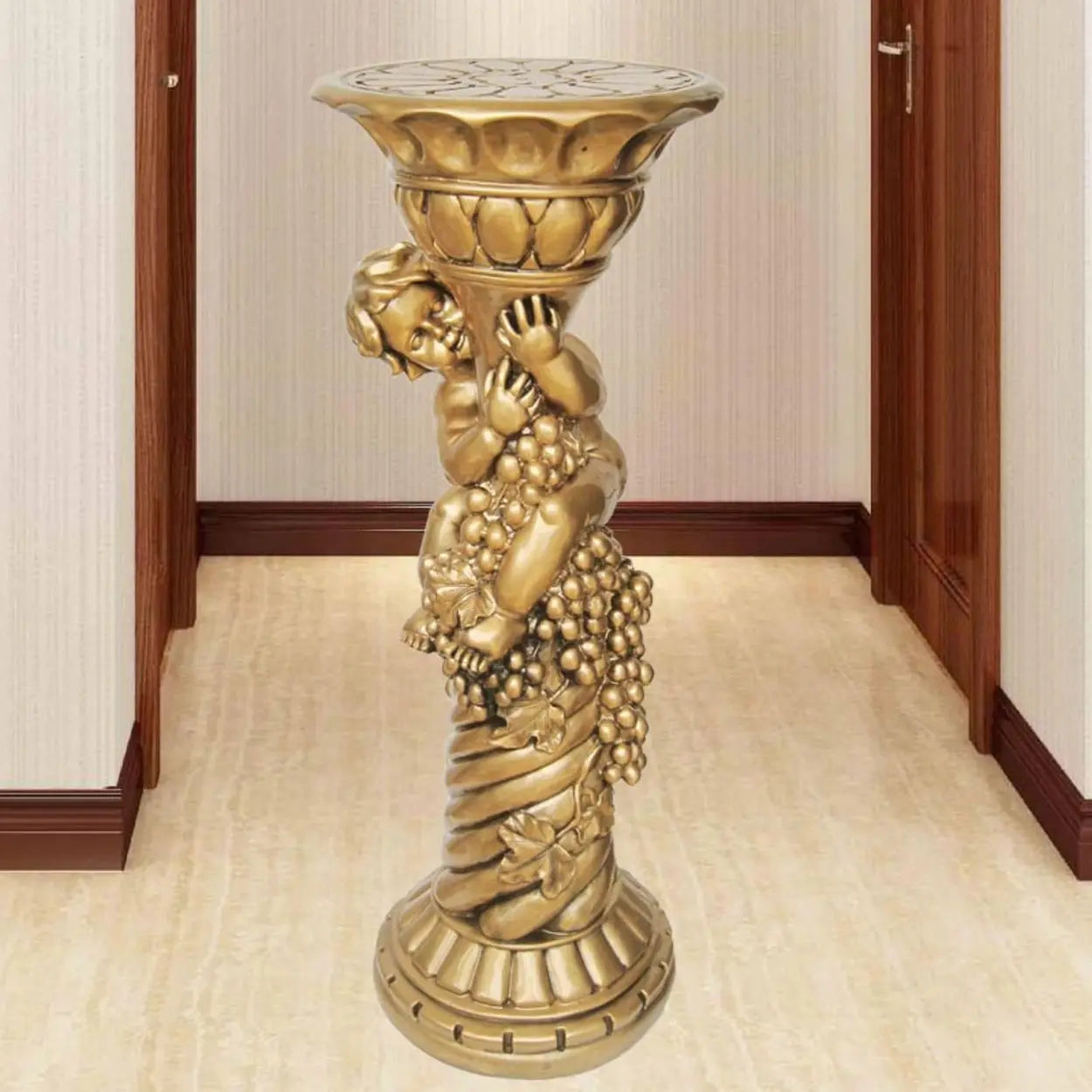 Victorian Cherub Gold Round Plant Stand