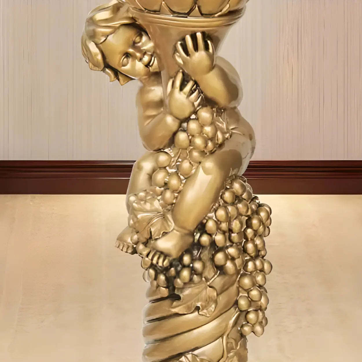 Victorian Cherub Gold Round Plant Stand