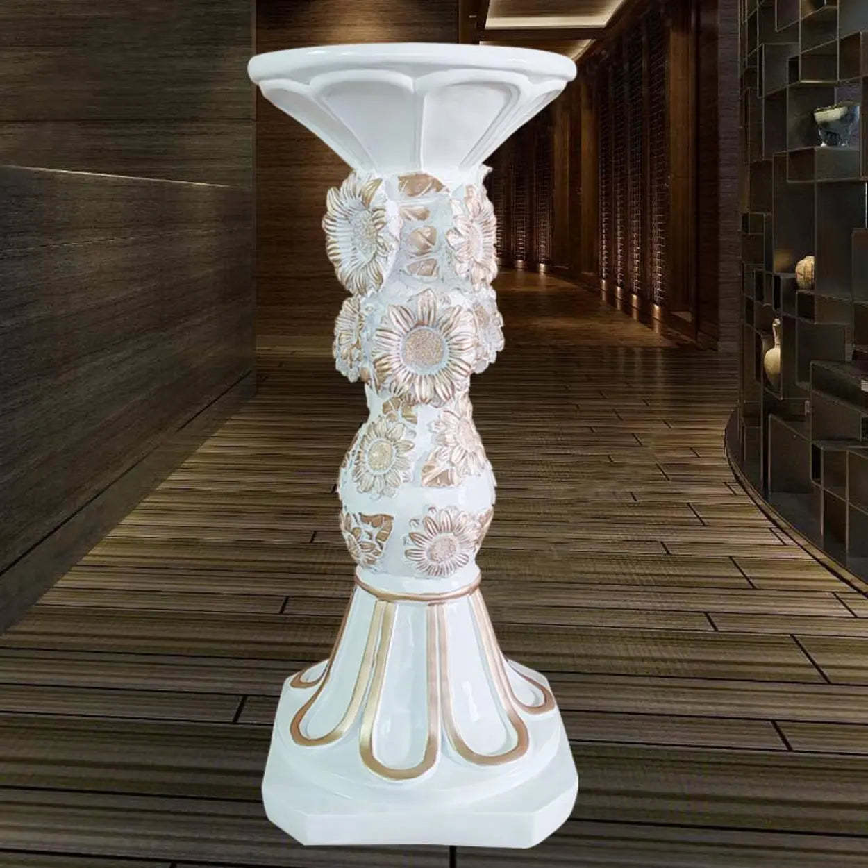 Victorian Cherub Gold Round Plant Stand — White