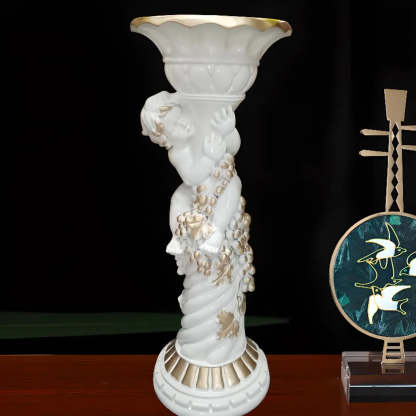 Victorian Cherub Gold Round Plant Stand — Light Gold