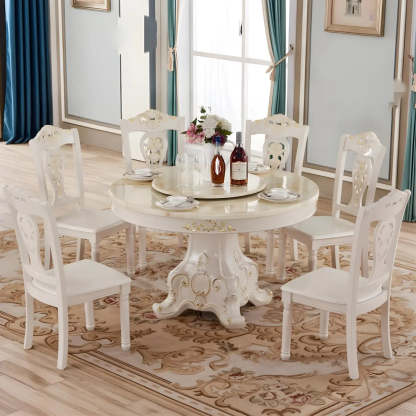 Round White Marble Dining Table — Fixed Table / Table Only