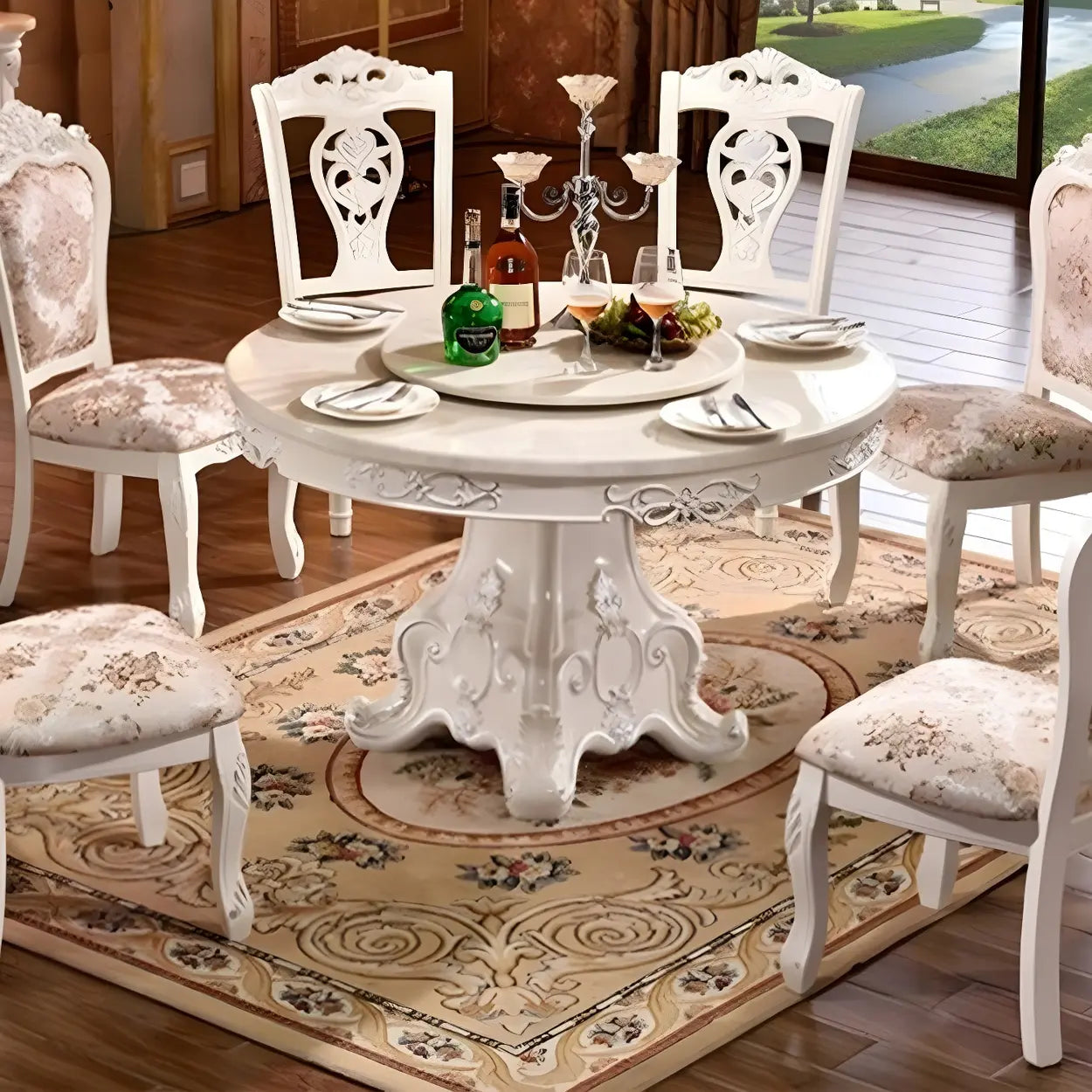 Round White Marble Dining Table — Fixed Table / Table Only