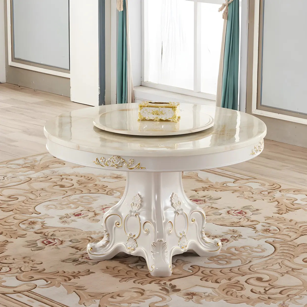 Round White Marble Dining Table — Fixed Table / Table Only