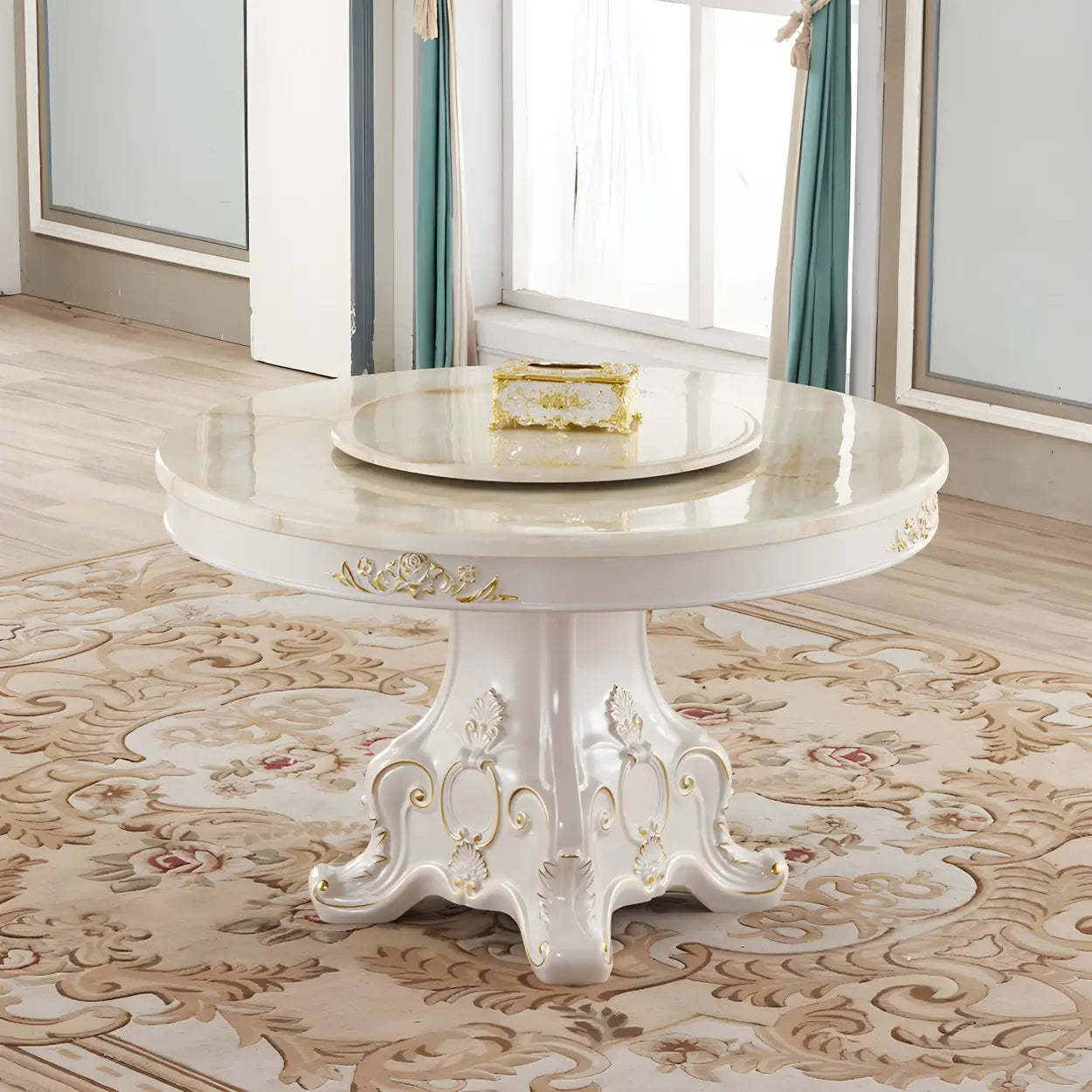 Round White Marble Dining Table — Fixed Table / Table Only