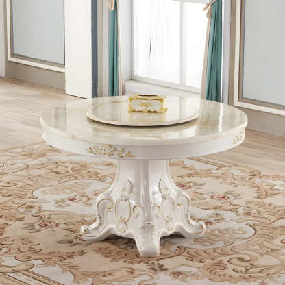 Round White Marble Dining Table — Fixed Table / Table Only
