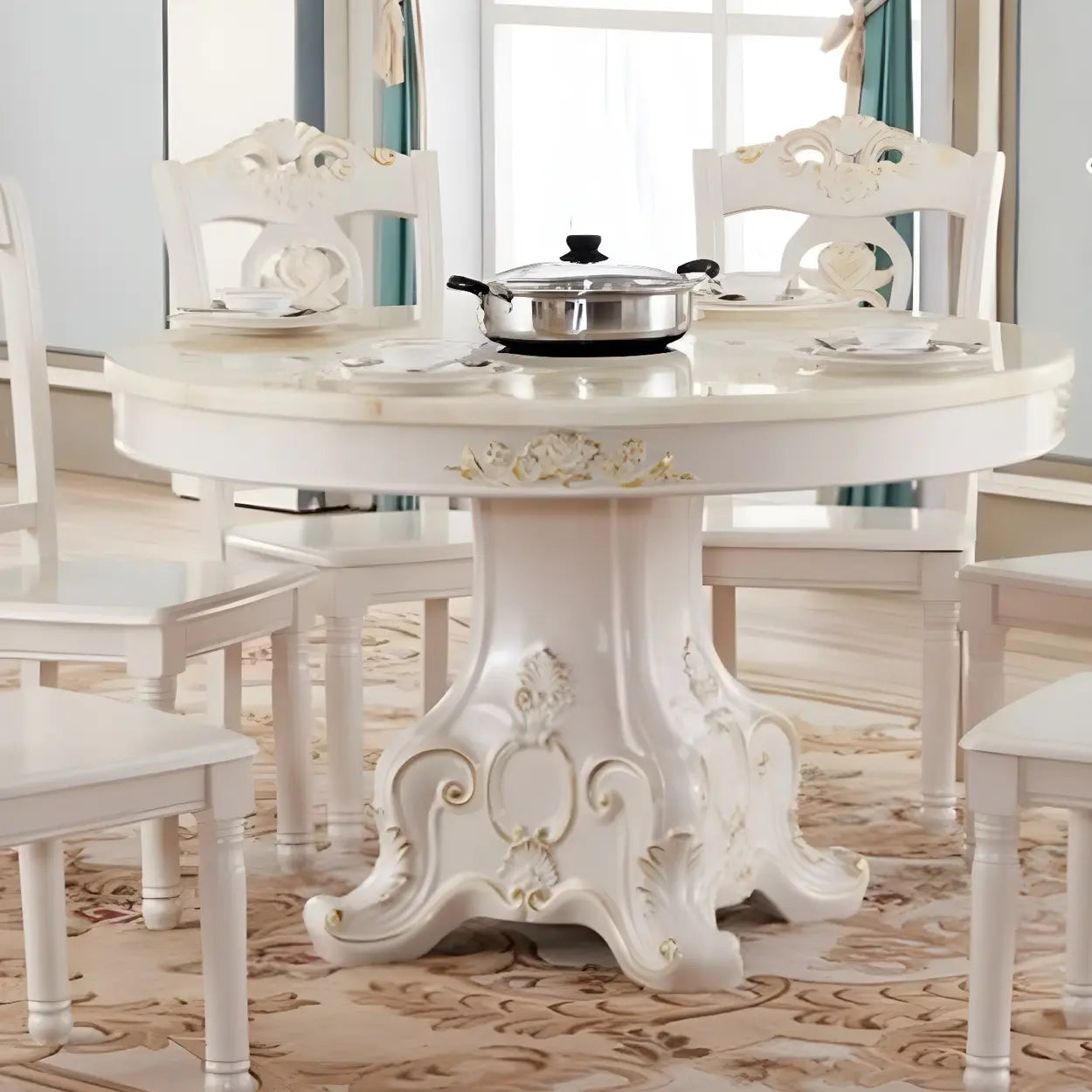Round White Marble Dining Table — Lazy Susan / Table Only