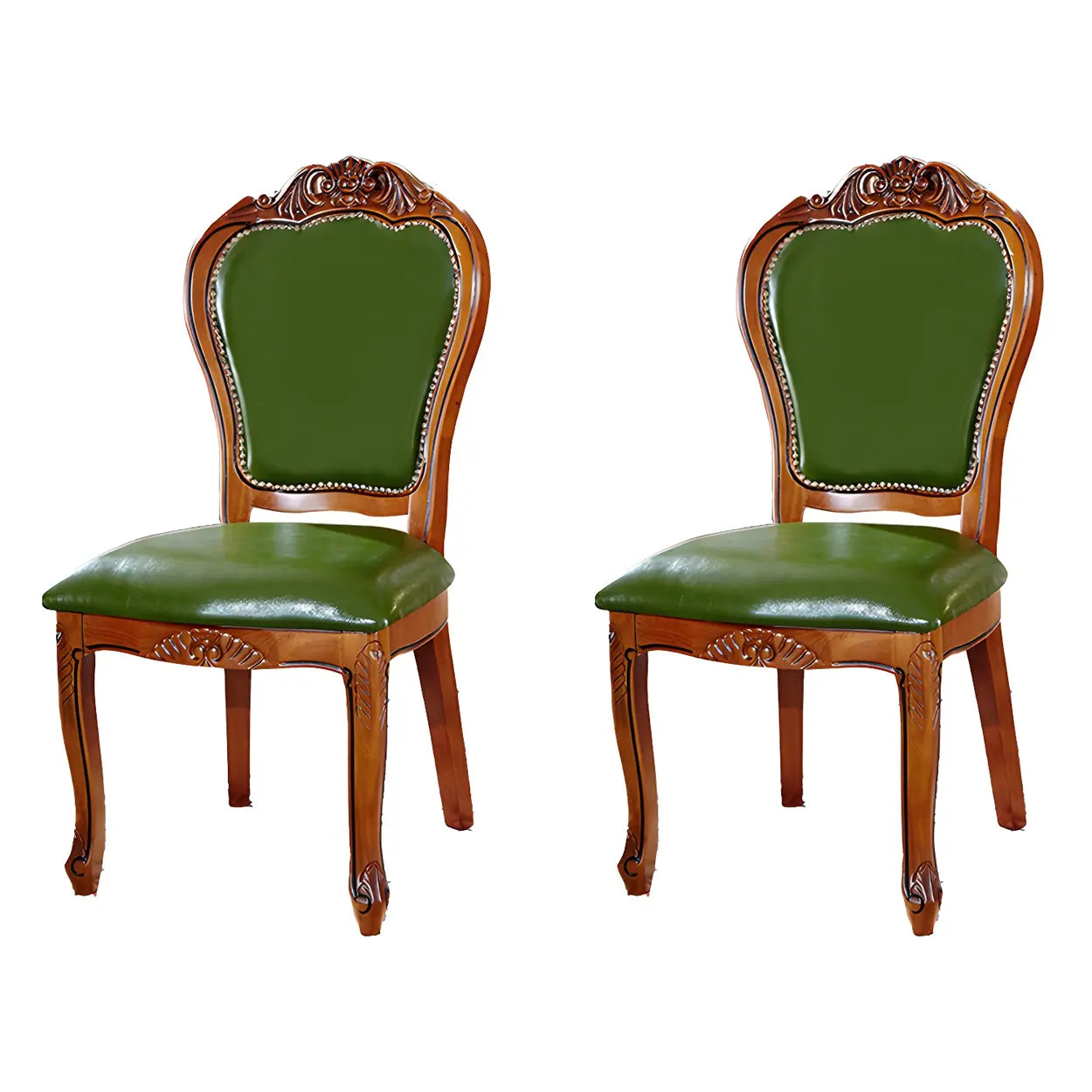 Walnut Leather Dining Side Chair — Green